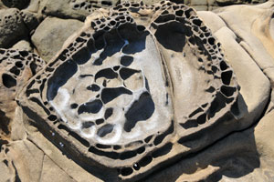 久保田海岸の浸食岩の複雑な模様
