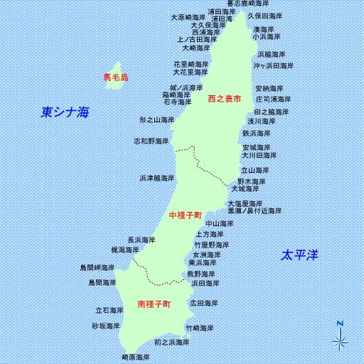 種子島の海岸マップ