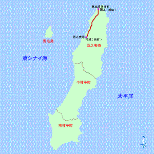 浦田漁港〜西之表市街地の地図