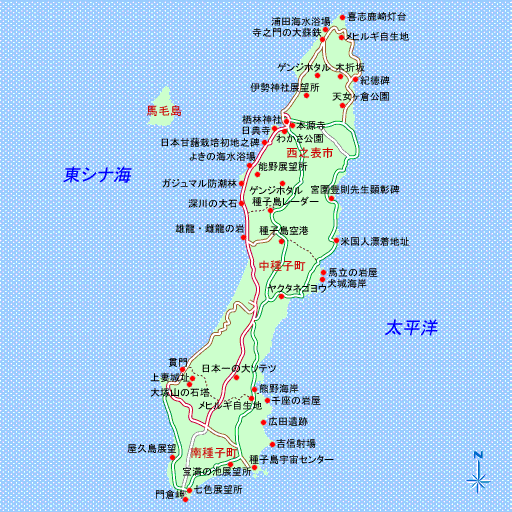 種子島の旅行・観光地図
